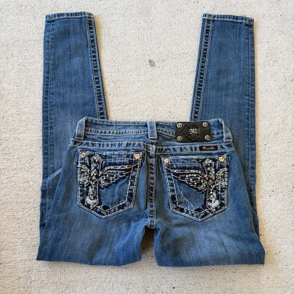 Miss Me Signature Rise Skinny Jeans Size 27 Winged Cross Pockets
